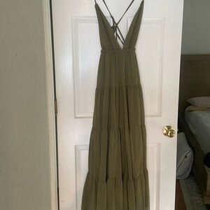 Greek inspired romantic olive green maxi dress